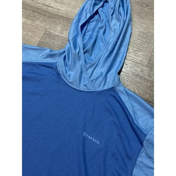 Simms SolarFlex Hoodie Featherweight Fishing Blue Mens XL Long Sleeve UPF - Picture 2 of 10